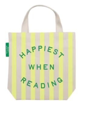 'Happiest When Reading' Yellow Stripe Tote